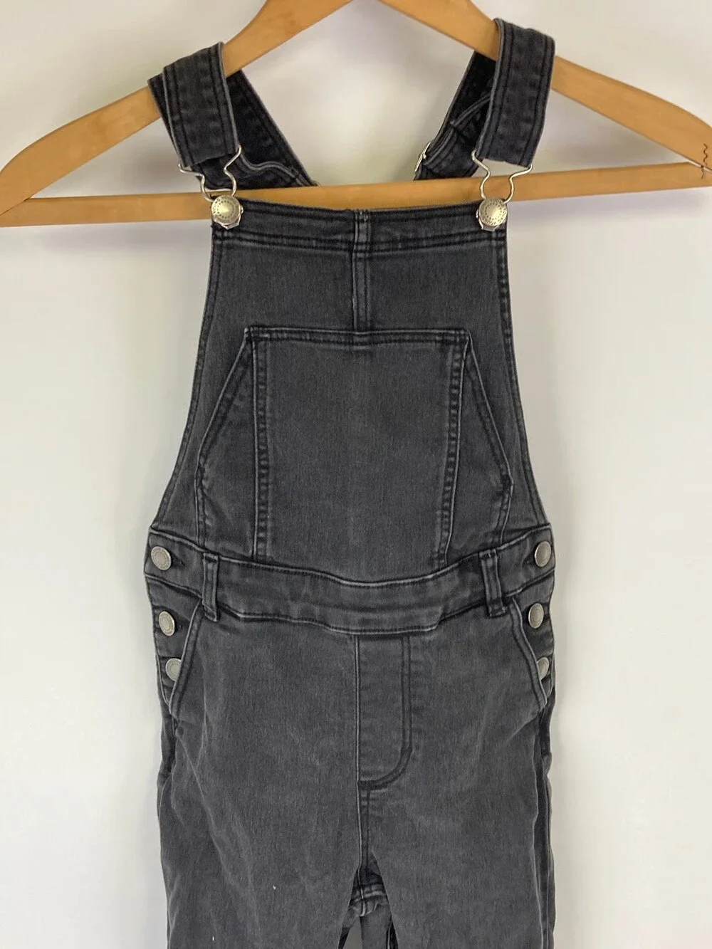 H&M Girls 10-11Y Black Gray Stretch Denim Jumper Overall Skinny Straight Pants